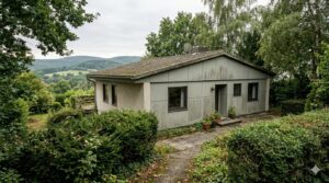 Älteres Fertighaus aus den 1970er Jahren in Taunuslage – Symbol für Schadstoffprüfung und Sanierungsbedarf bei Fertighäusern vor 1990
